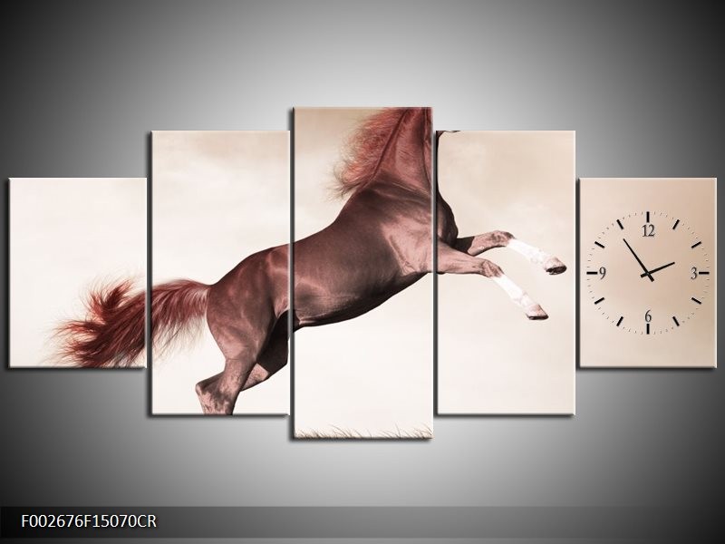 Klok schilderij Paard | Sepia, Bruin, Rood | 150x70cm 5Luik
