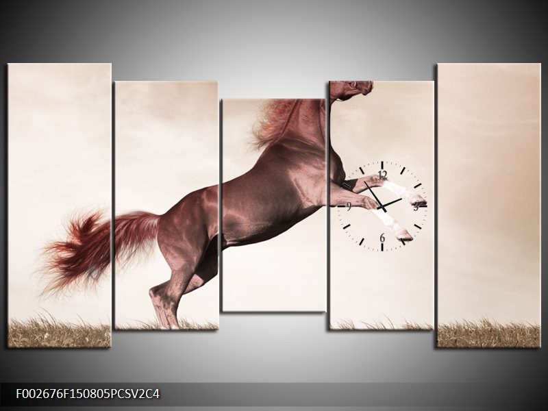 Klok schilderij Paard | Sepia, Bruin, Rood | 150x80cm 5Luik