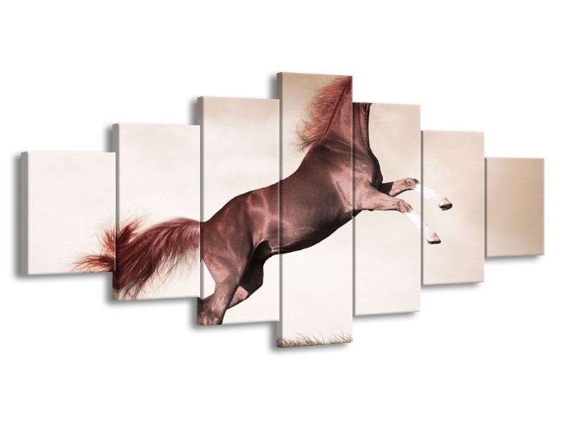 Canvas schilderij Paard | Sepia, Bruin, Rood | 210x100cm 7Luik
