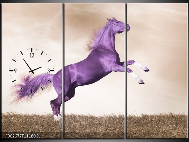 Klok schilderij Paard | Paars, Sepia | 111x80cm 3Luik