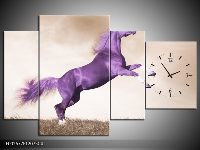 Klok schilderij Paard | Paars, Sepia | 120x75cm 4Luik