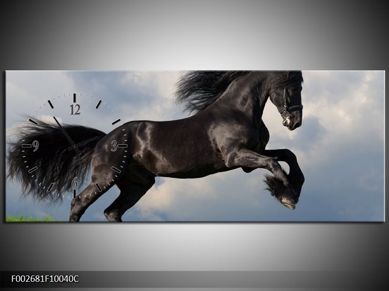 Klok schilderij Paard | Zwart, Groen, Wit | 100x40cm 1Luik