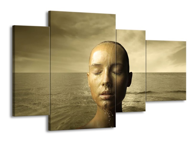 Canvas schilderij Gezicht | Grijs, Wit, Bruin | 120x75cm 4Luik