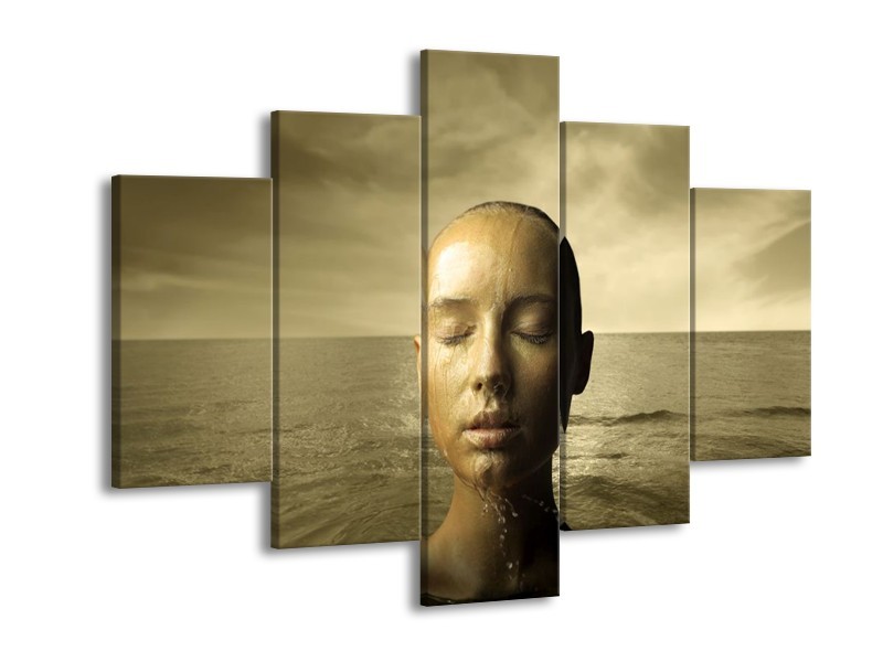 Canvas schilderij Gezicht | Grijs, Wit, Bruin | 150x105cm 5Luik