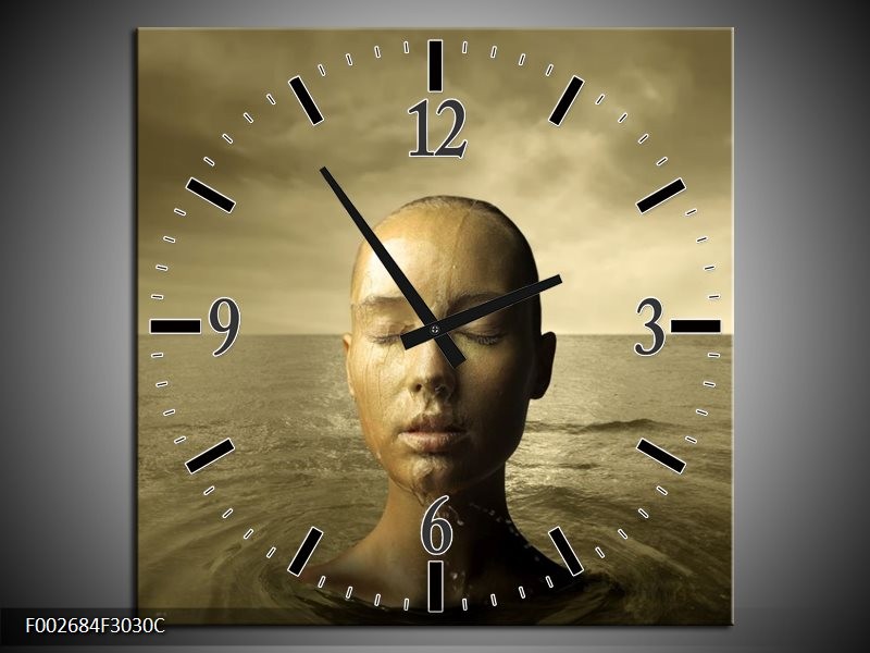 Klok schilderij Gezicht | Grijs, Wit, Bruin | 30x30cm 1Luik