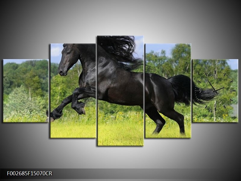 Klok schilderij Paard | Zwart, Groen, Blauw | 150x70cm 5Luik