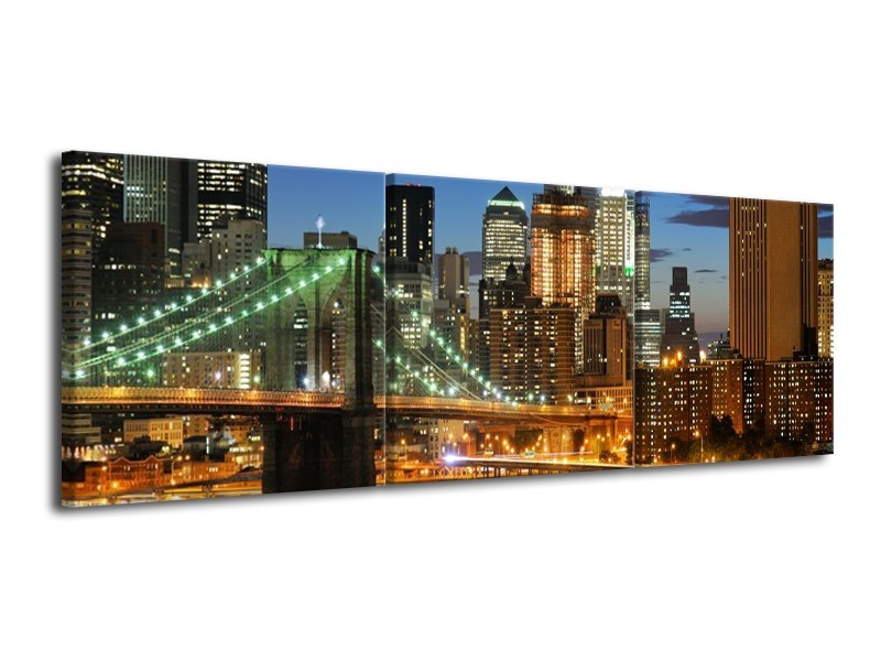 Glas schilderij Steden | Bruin, Geel, Blauw | 120x40cm 3Luik