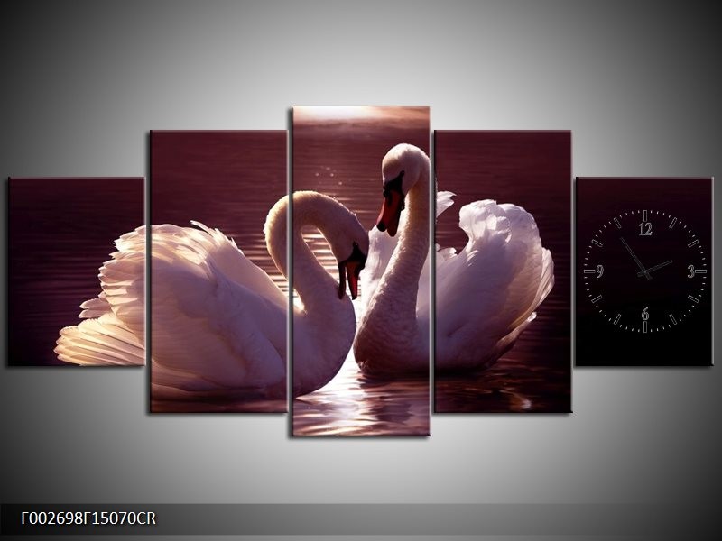 Klok schilderij Vogels | Wit, Bruin, Zwart | 150x70cm 5Luik