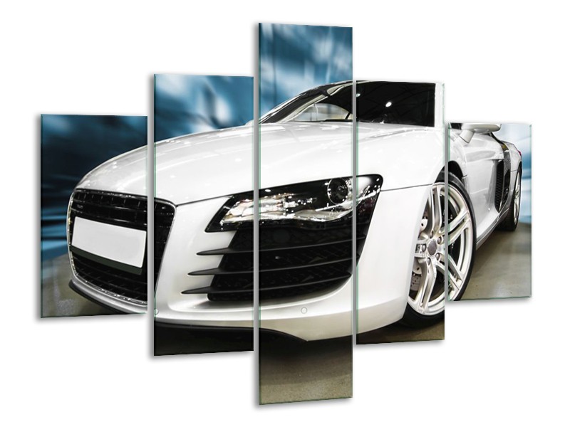 Glas schilderij Audi | Zwart, Wit, Blauw | 100x70cm 5Luik