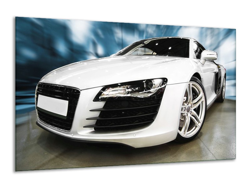 Glas schilderij Audi | Zwart, Wit, Blauw | 120x70cm 1Luik