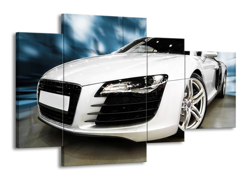 Glas schilderij Audi | Zwart, Wit, Blauw | 120x75cm 4Luik