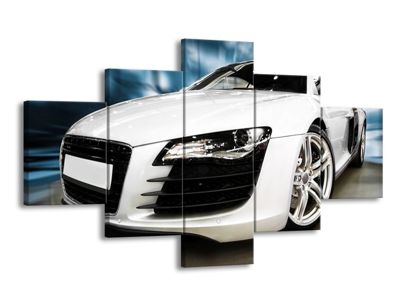Glas schilderij Audi | Zwart, Wit, Blauw | 125x70cm 5Luik