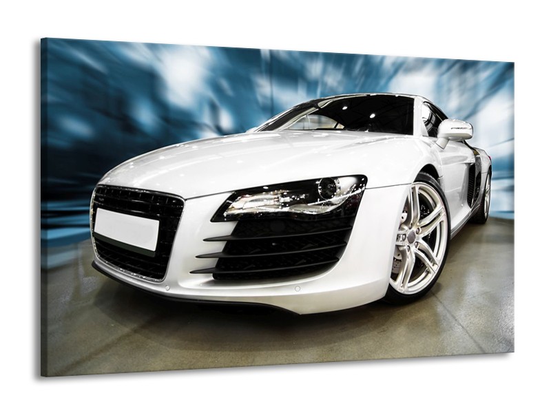 Glas schilderij Audi | Zwart, Wit, Blauw | 140x90cm 1Luik