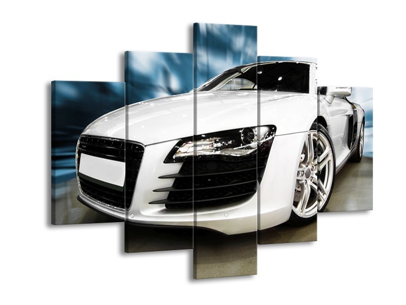 Glas schilderij Audi | Zwart, Wit, Blauw | 150x105cm 5Luik