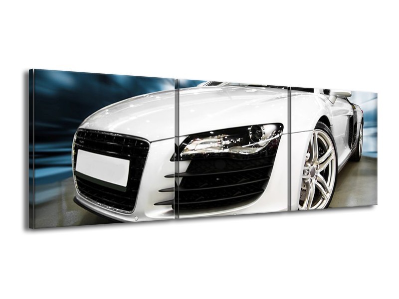 Glas schilderij Audi | Zwart, Wit, Blauw | 150x50cm 3Luik