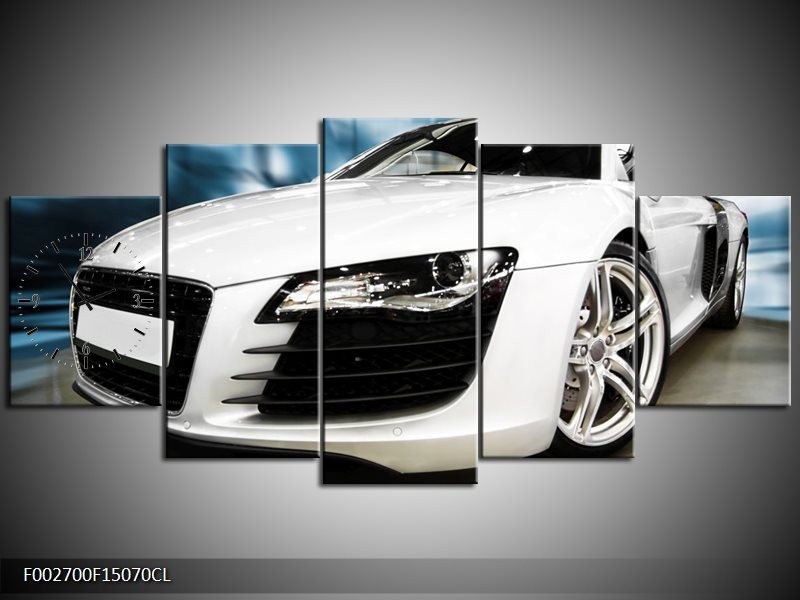 Klok schilderij Audi | Zwart, Wit, Blauw | 150x70cm 5Luik
