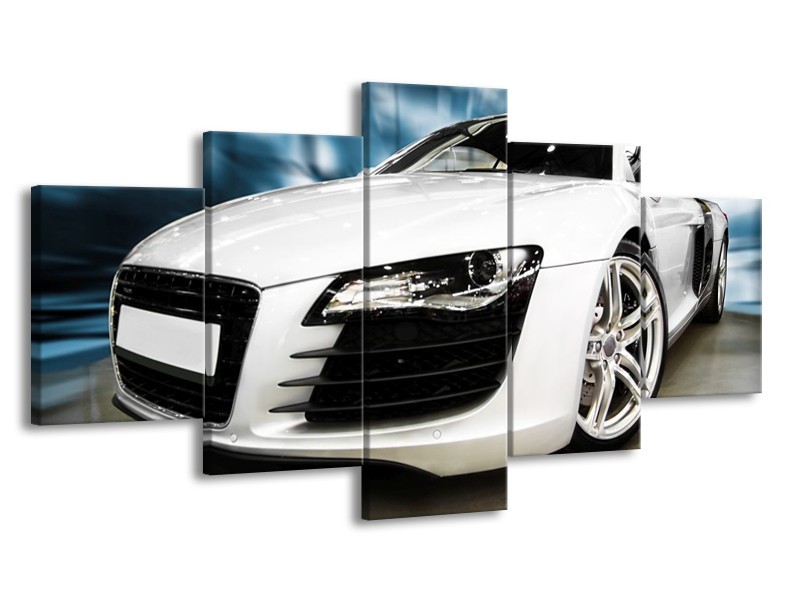 Glas schilderij Audi | Zwart, Wit, Blauw | 150x80cm 5Luik