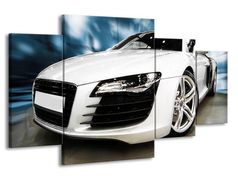 Glas schilderij Audi | Zwart, Wit, Blauw | 160x90cm 4Luik