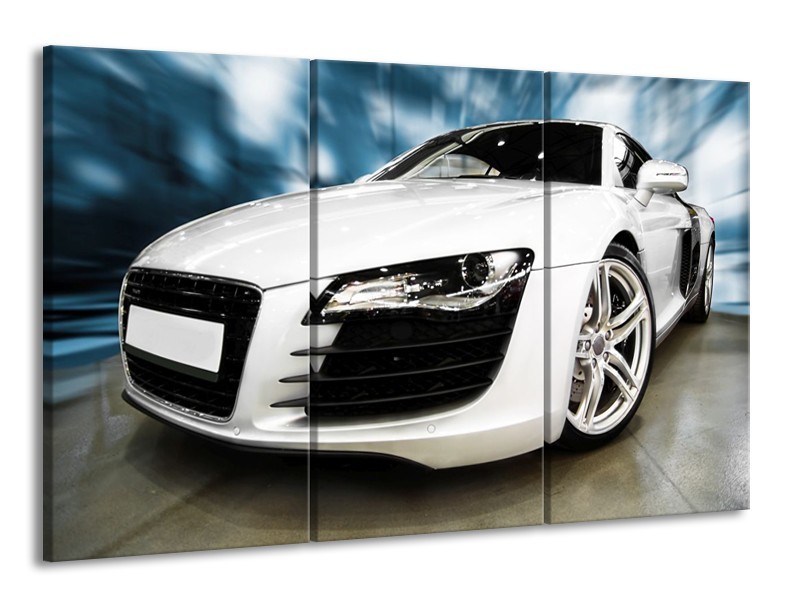 Glas schilderij Audi | Zwart, Wit, Blauw | 165x100cm 3Luik