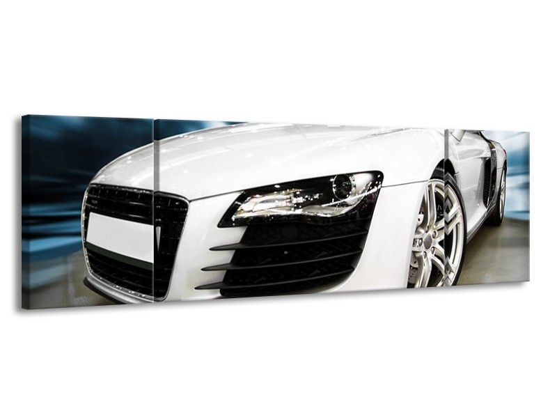 Glas schilderij Audi | Zwart, Wit, Blauw | 170x50cm 3Luik