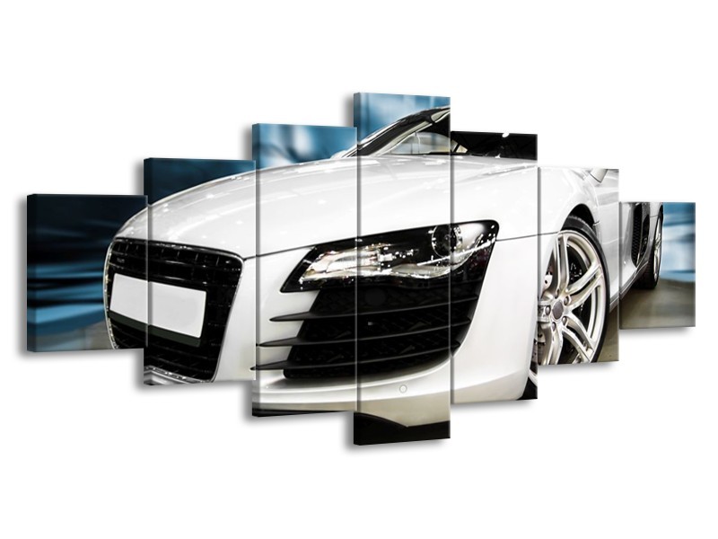 Glas schilderij Audi | Zwart, Wit, Blauw | 210x100cm 7Luik