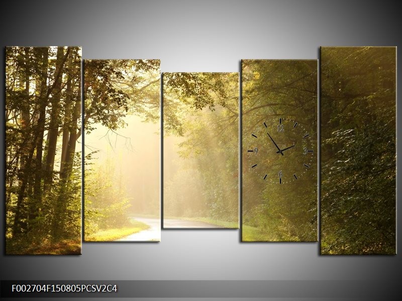 Klok schilderij Natuur | Groen, Wit, Grijs | 150x80cm 5Luik