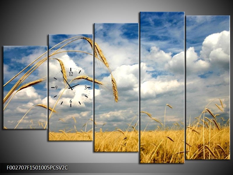 Klok schilderij Natuur | Wit, Geel, Blauw | 150x100cm 5Luik