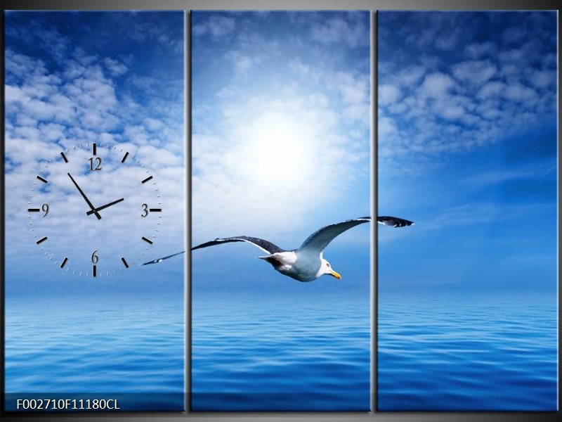 Klok schilderij Vogel | Wit, Blauw | 111x80cm 3Luik