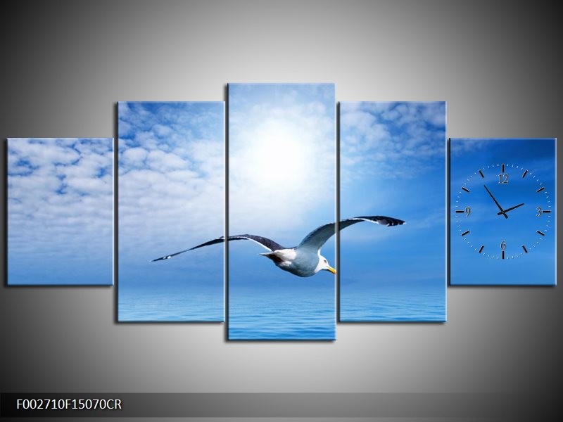 Klok schilderij Vogel | Wit, Blauw | 150x70cm 5Luik