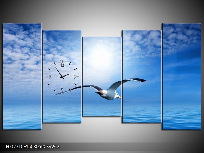 Klok schilderij Vogel | Wit, Blauw | 150x80cm 5Luik