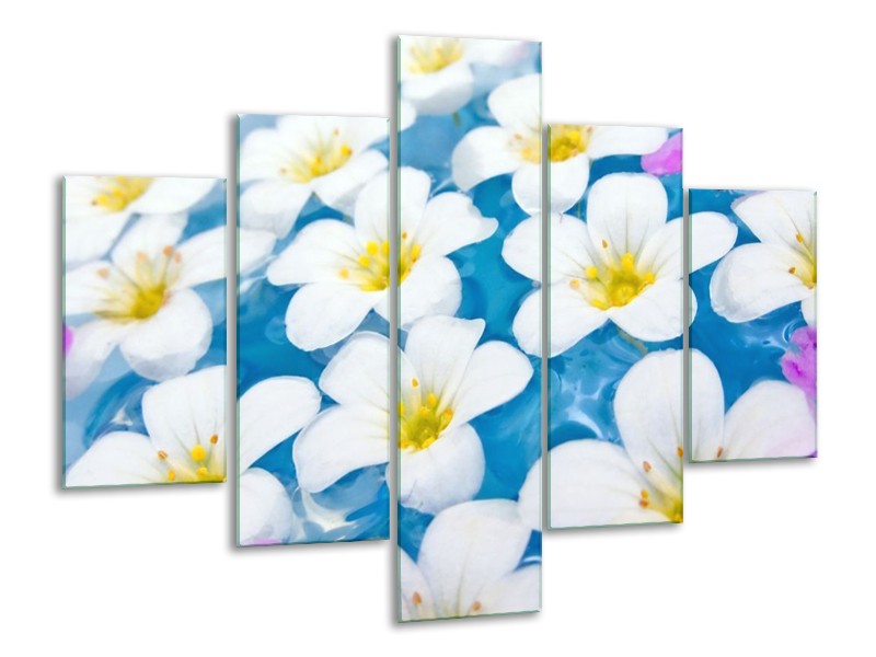 Canvas schilderij Bloemen | Blauw, Wit, Geel | 100x70cm 5Luik