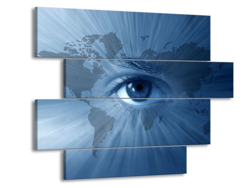 Glas schilderij Wereld | Blauw, Grijs | 115x85cm 4Luik