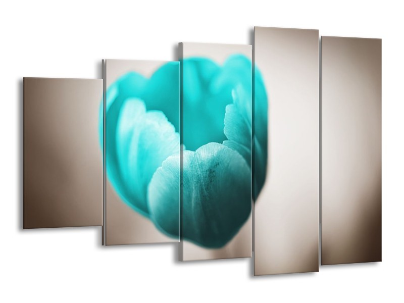 Canvas schilderij Tulp | Blauw, Wit, Grijs | 150x100cm 5Luik