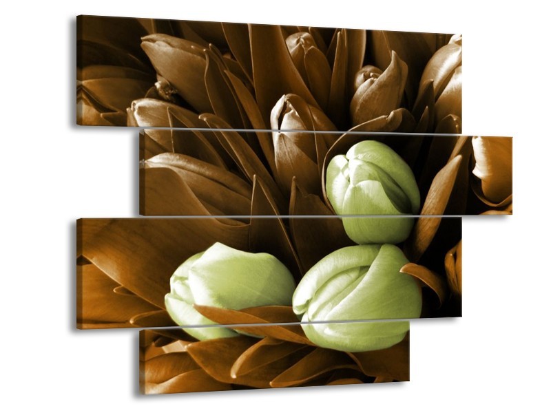 Canvas schilderij Orchidee | Bruin, Groen, Zwart | 115x85cm 4Luik