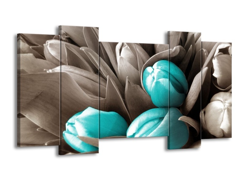 Canvas schilderij Orchidee | Grijs, Blauw, Zwart | 120x65 5Luik