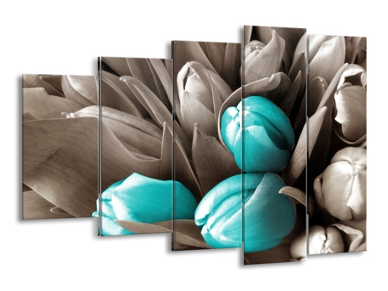 Canvas schilderij Orchidee | Grijs, Blauw, Zwart | 150x100cm 5Luik