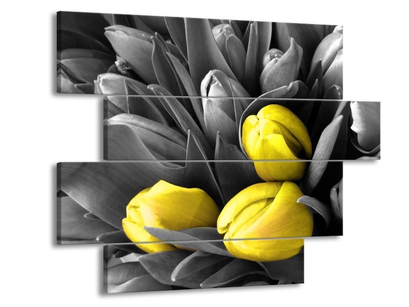 Canvas schilderij Orchidee | Grijs, Geel, Zwart | 115x85cm 4Luik