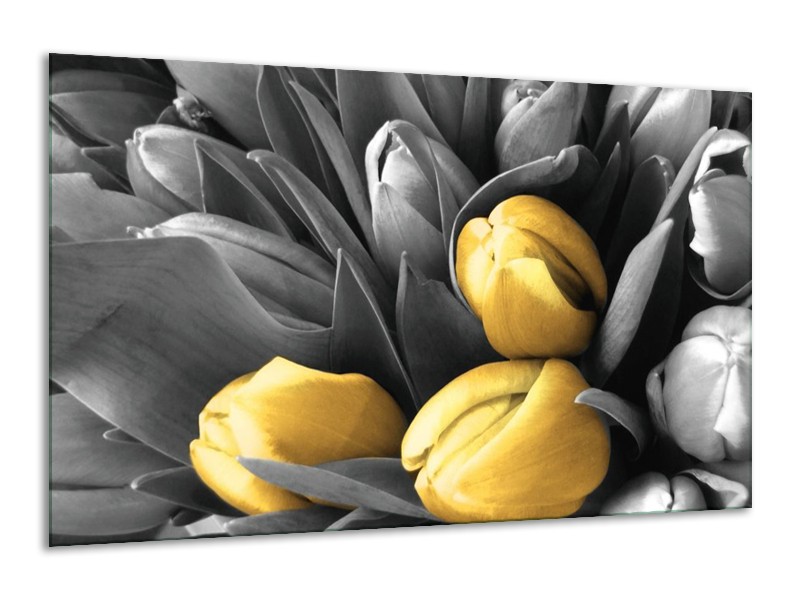 Canvas schilderij Orchidee | Grijs, Geel, Zwart | 120x70cm 1Luik