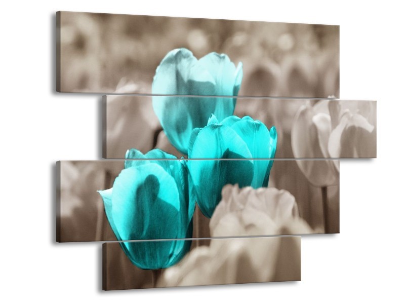 Canvas schilderij Tulpen | Blauw, Grijs | 115x85cm 4Luik