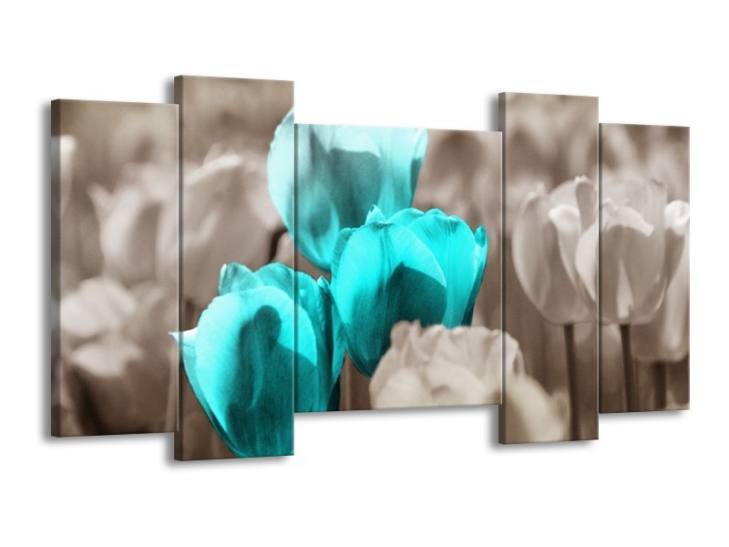 Canvas schilderij Tulpen | Blauw, Grijs | 120x65 5Luik