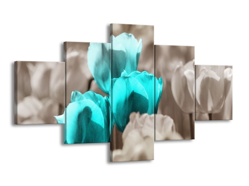 Canvas schilderij Tulpen | Blauw, Grijs | 125x70cm 5Luik