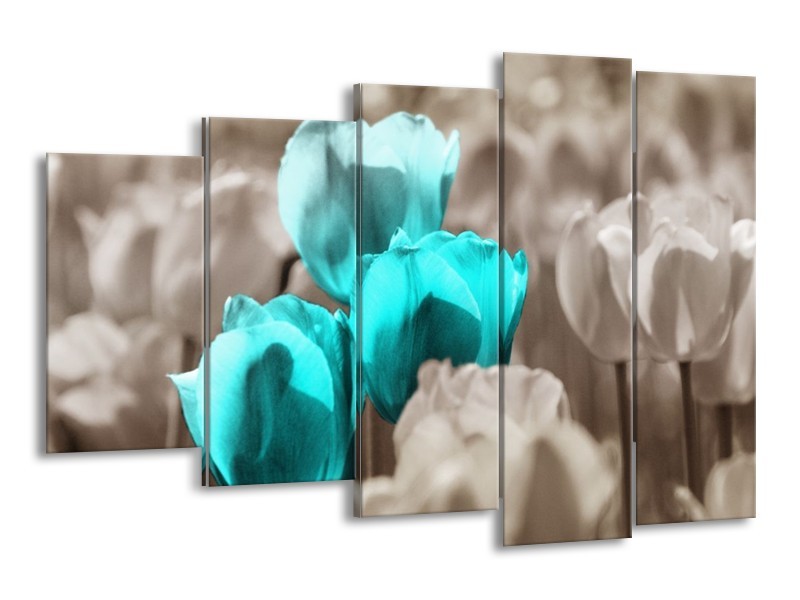 Canvas schilderij Tulpen | Blauw, Grijs | 150x100cm 5Luik