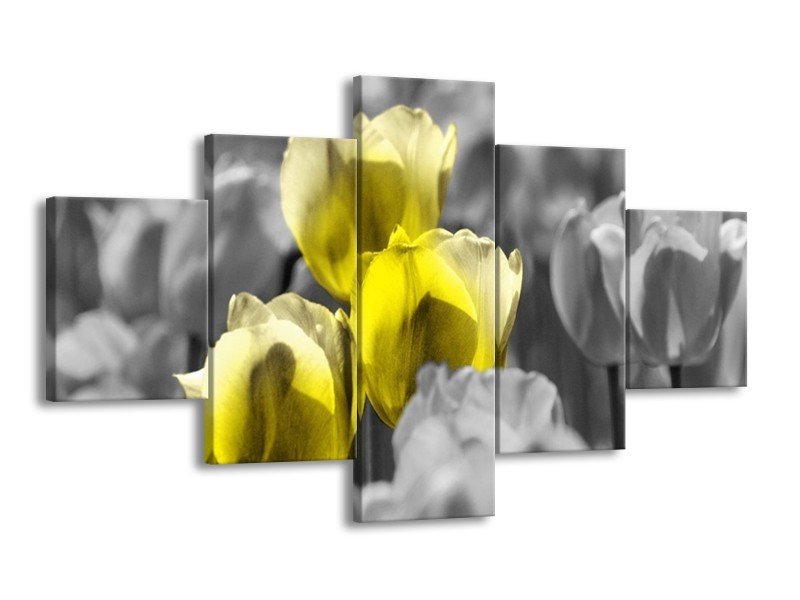 Canvas schilderij Tulpen | Geel, Grijs | 125x70cm 5Luik