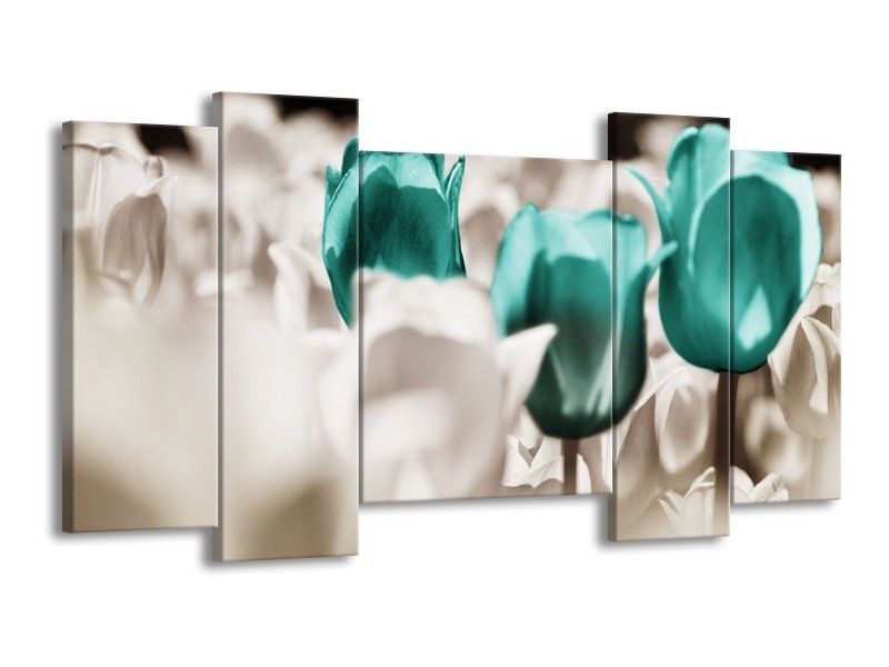Canvas schilderij Tulpen | Blauw, Grijs, Wit | 120x65 5Luik