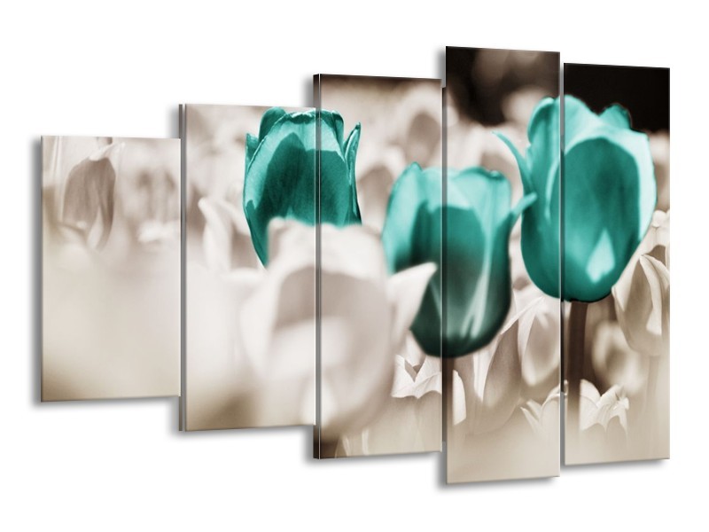 Canvas schilderij Tulpen | Blauw, Grijs, Wit | 150x100cm 5Luik
