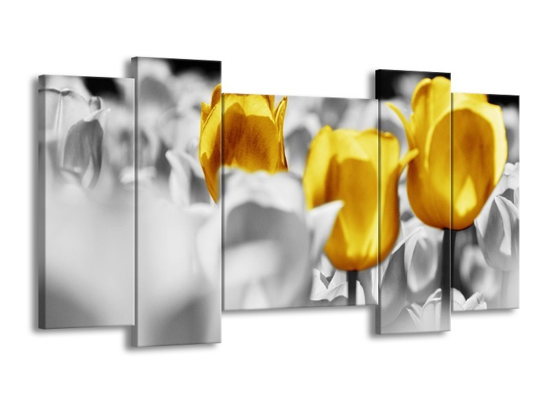 Canvas schilderij Tulpen | Geel, Grijs, Wit | 120x65 5Luik