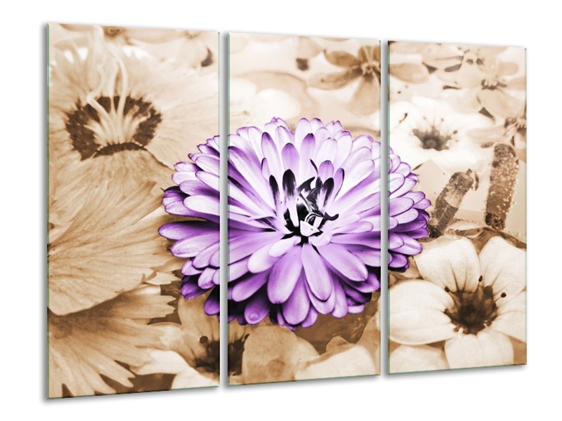 Canvas schilderij Bloem | Paars, Bruin | 120x80cm 3Luik