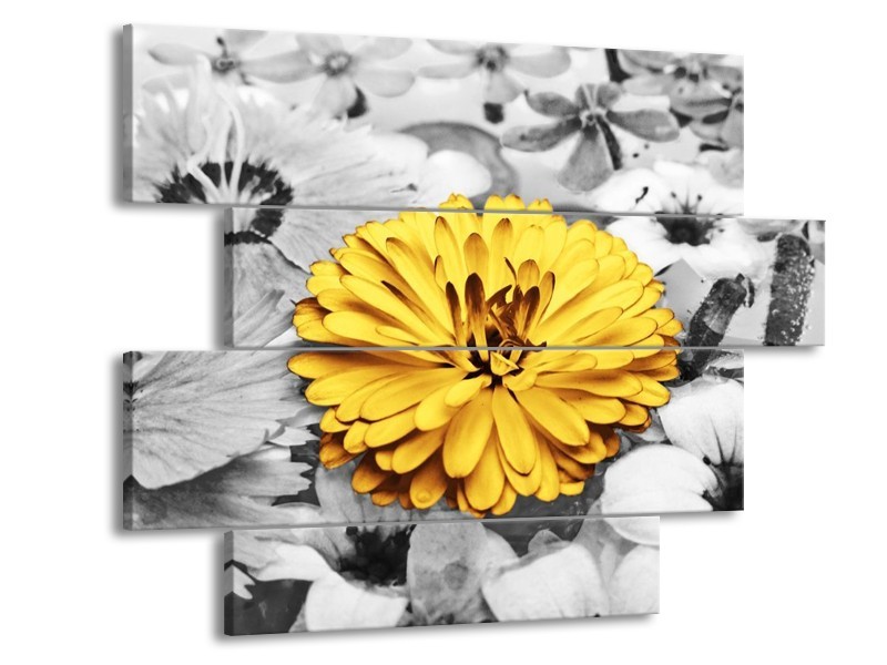 Canvas schilderij Bloem | Geel, Grijs | 115x85cm 4Luik