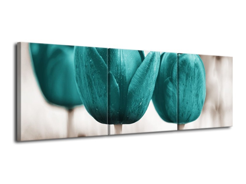 Canvas schilderij Tulpen | Blauw, Wit, Grijs | 120x40cm 3Luik