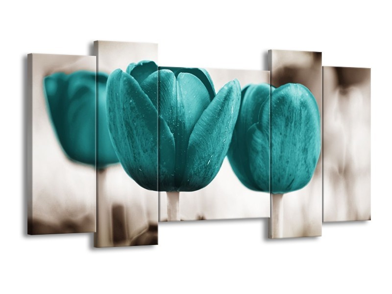 Canvas schilderij Tulpen | Blauw, Wit, Grijs | 120x65 5Luik